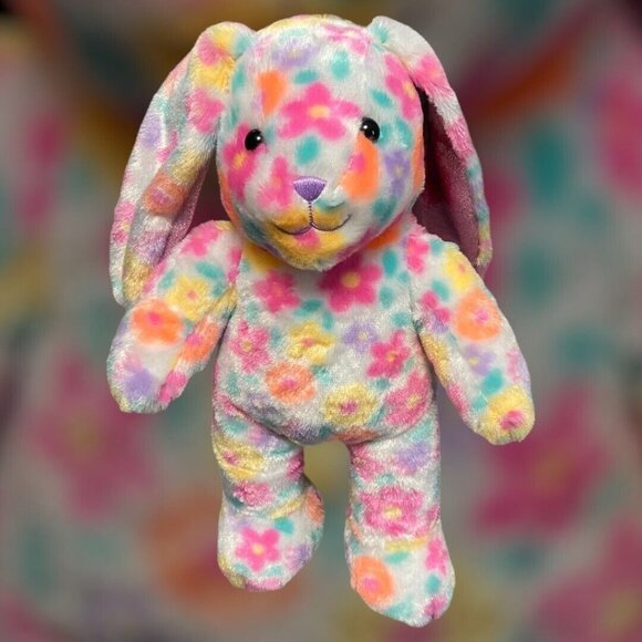 Build-A-Bear Bunny Rabbit Pawlette Glitter Colorful Flower Stuffed Animal Plush - Picture 2 of 8